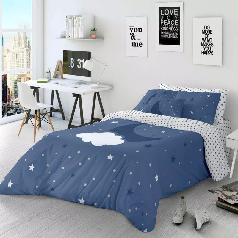 funda nordica infantil juvenil azul luna y nube