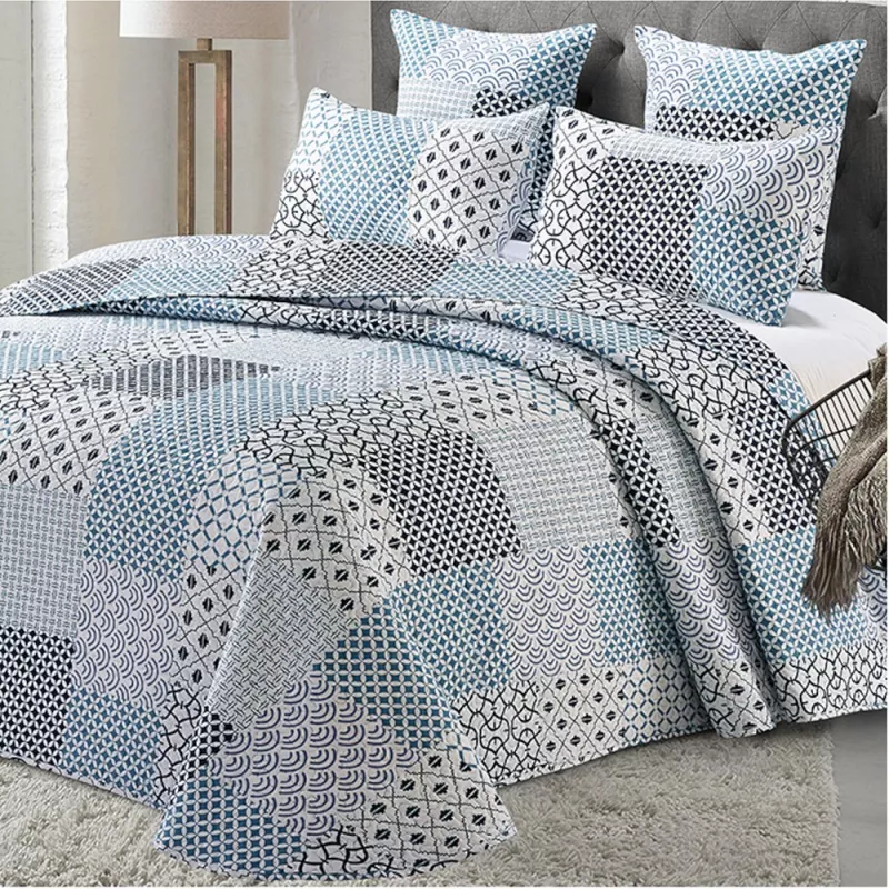 colcha de verano sable gris y azul