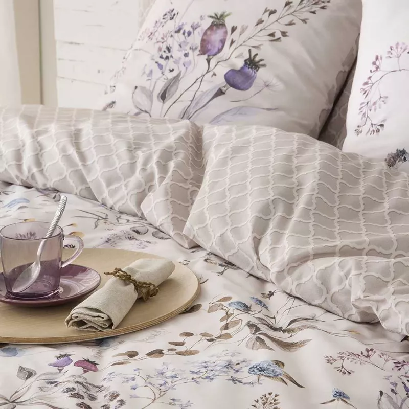 funda de edredón reversible percal algodón beige