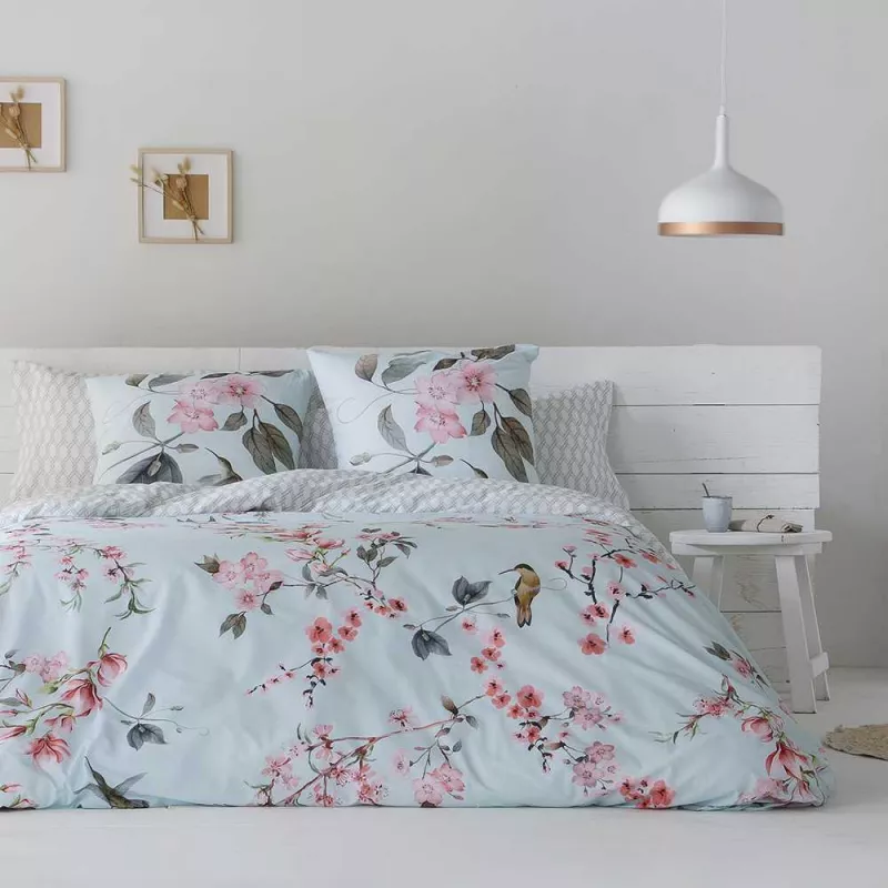 funda edredón percal algodón 180 hilos azul turquesa