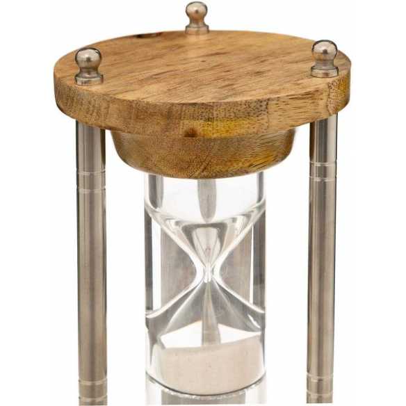 reloj de arena metal madera y cristal