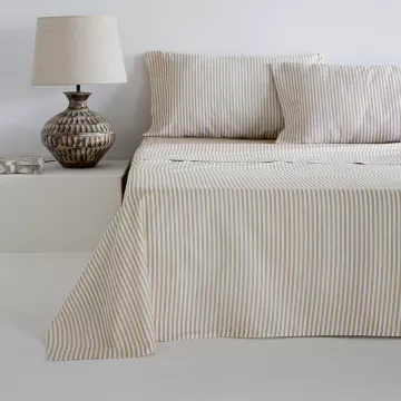 juego de sábanas algodón a rayas beige mostaza 2