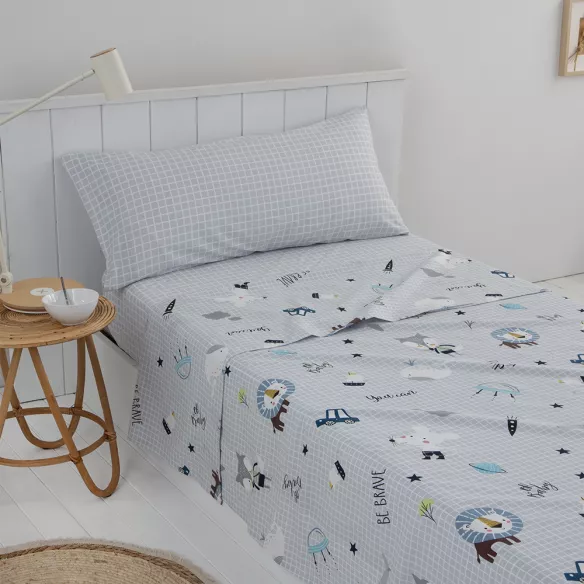 juego de sábanas infantil percal algodón 180 hilos gris