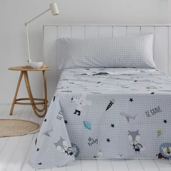 juego de cama infantil percal algodón 180 hilos gris