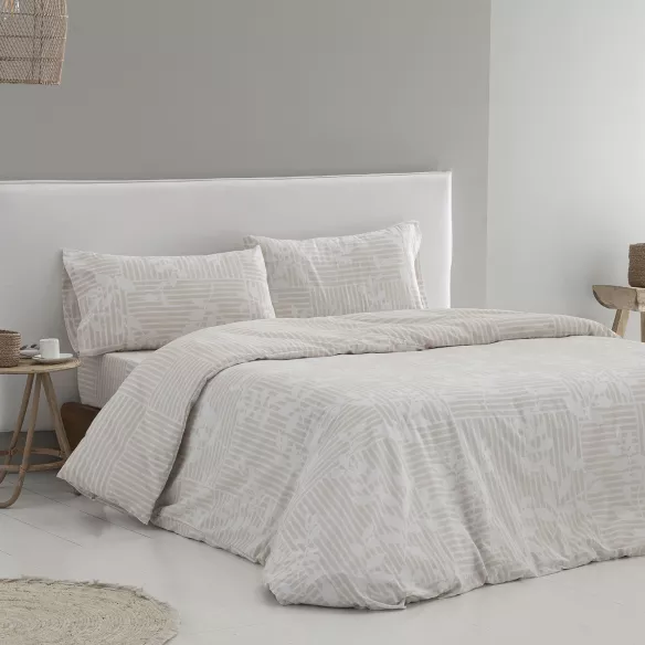 funda nórdica beige reversible poliéster algodón