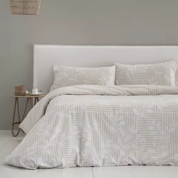 funda edredón nórdico beige reversible poliéster algodón