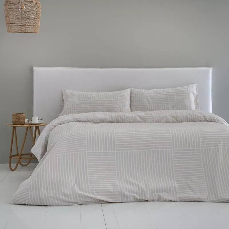 funda nórdica reversible  beige poliéster algodón