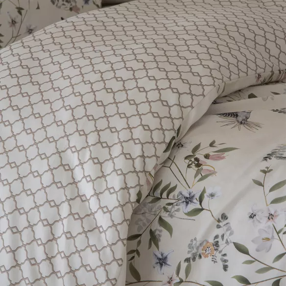 funda nórdica beige satén algodón egipcio 200 hilos reversible flores