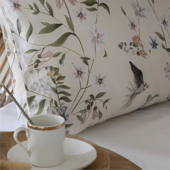 funda edredón nórdico beige satén algodón egipcio 200 hilos reversible flores