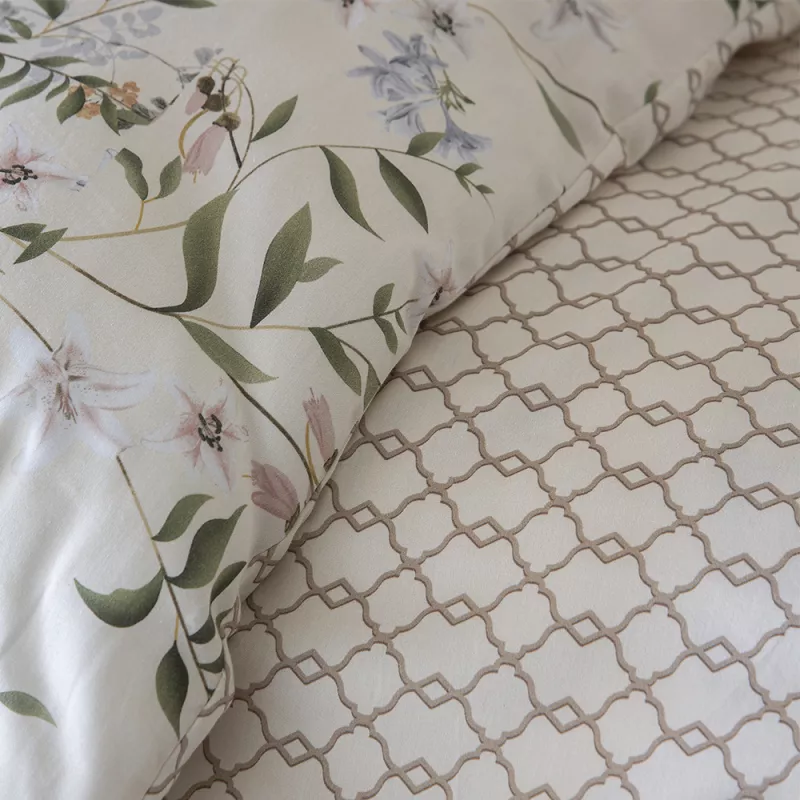 reverso funda edredón nórdico beige satén algodón egipcio 200 hilos reversible