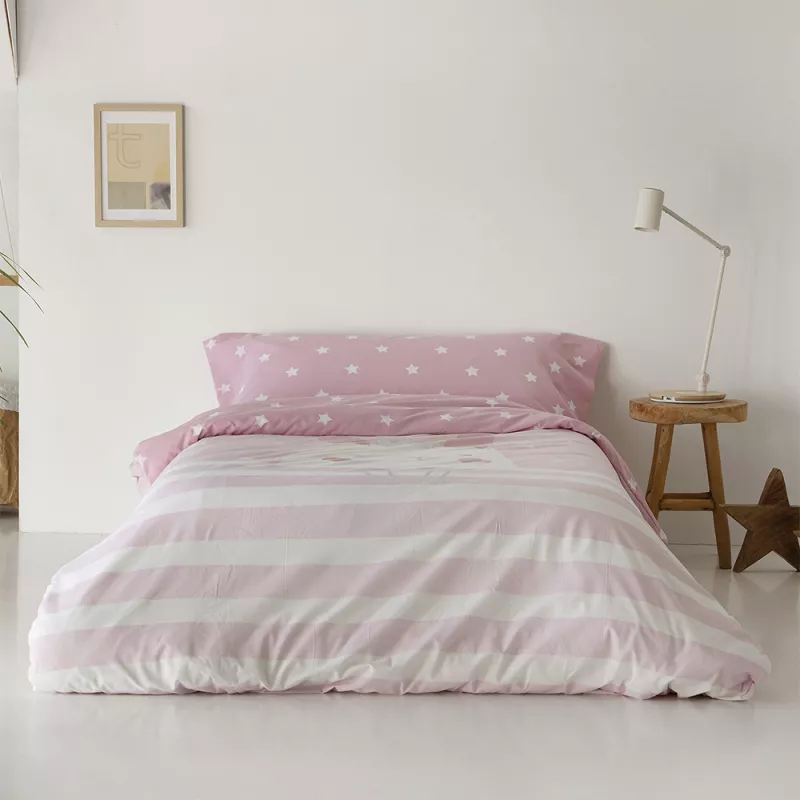 funda edredón nórdico infantil algodón poliéster rosa reversible