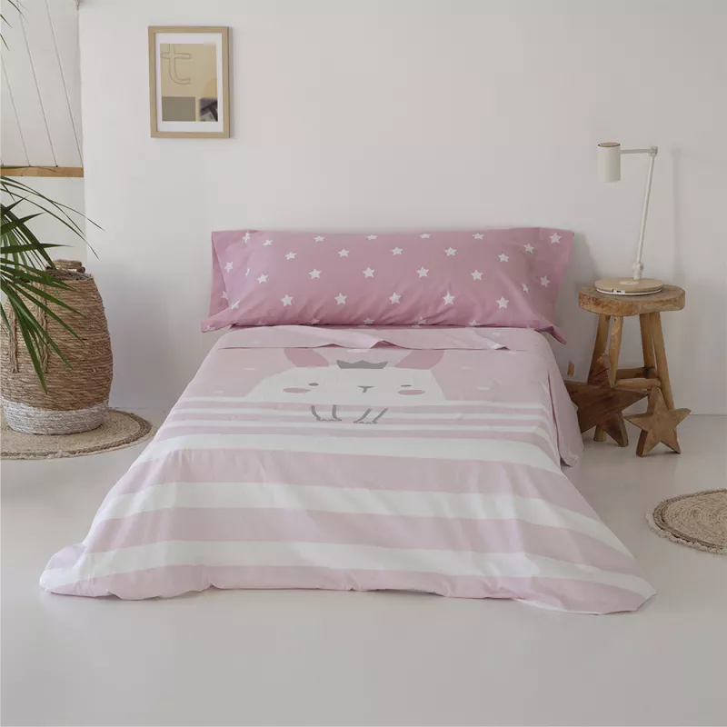 juego de cama infantil rosa algodón poliéster con estrellas