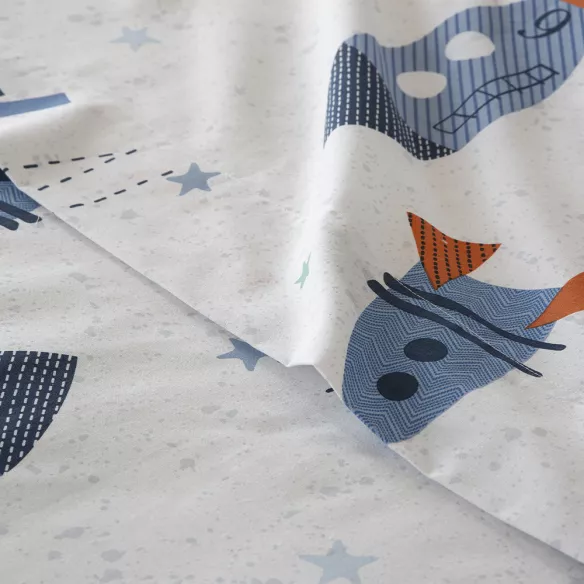 juego de sábanas infantil juvenil con cohetes algodón poliéster azul con funda nórdica