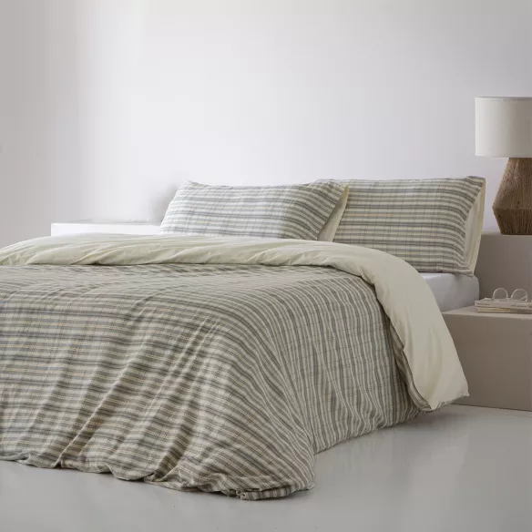 Funda nórdica juvenil algodón jacquard gris y verde