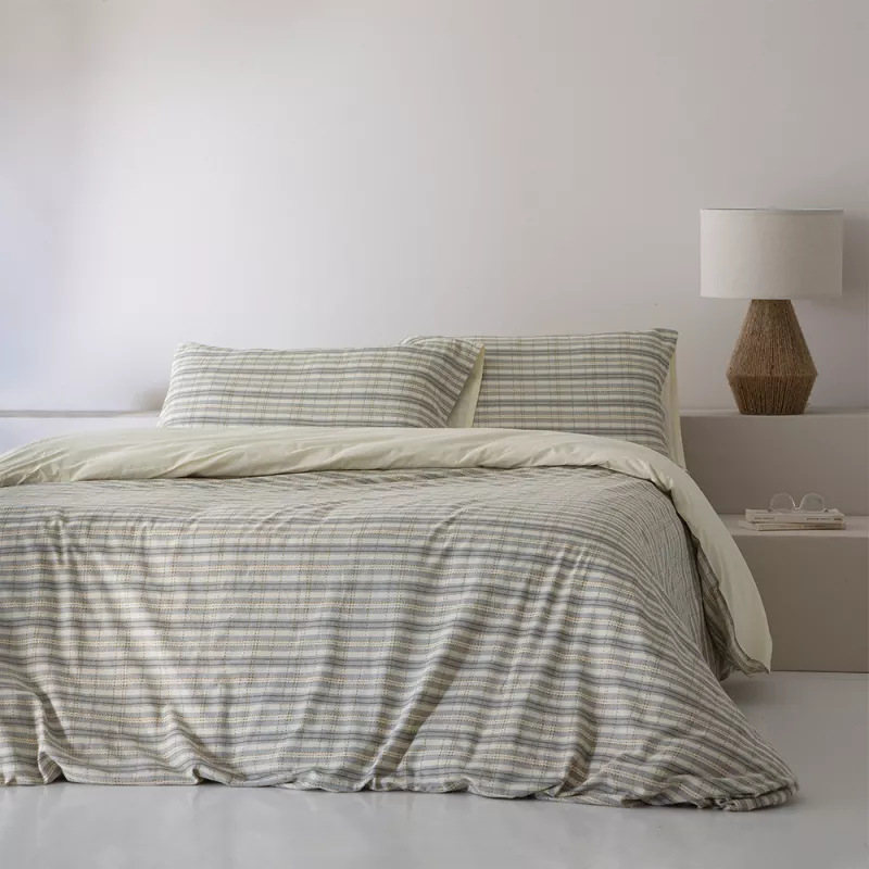 Funda edredón nórdico juvenil algodón jacquard gris y verde