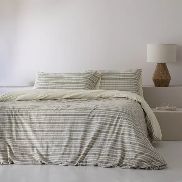 Funda edredón nórdico juvenil algodón jacquard gris y verde