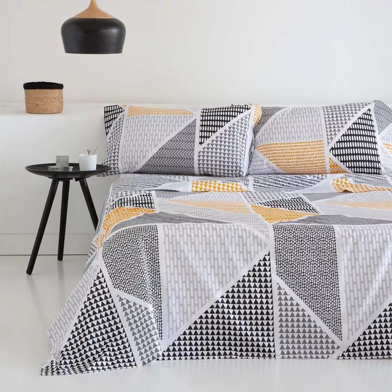 sábanas gris y mostaza mezcla