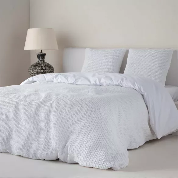 funda nórdica waffle tejido nido de abeja blanco