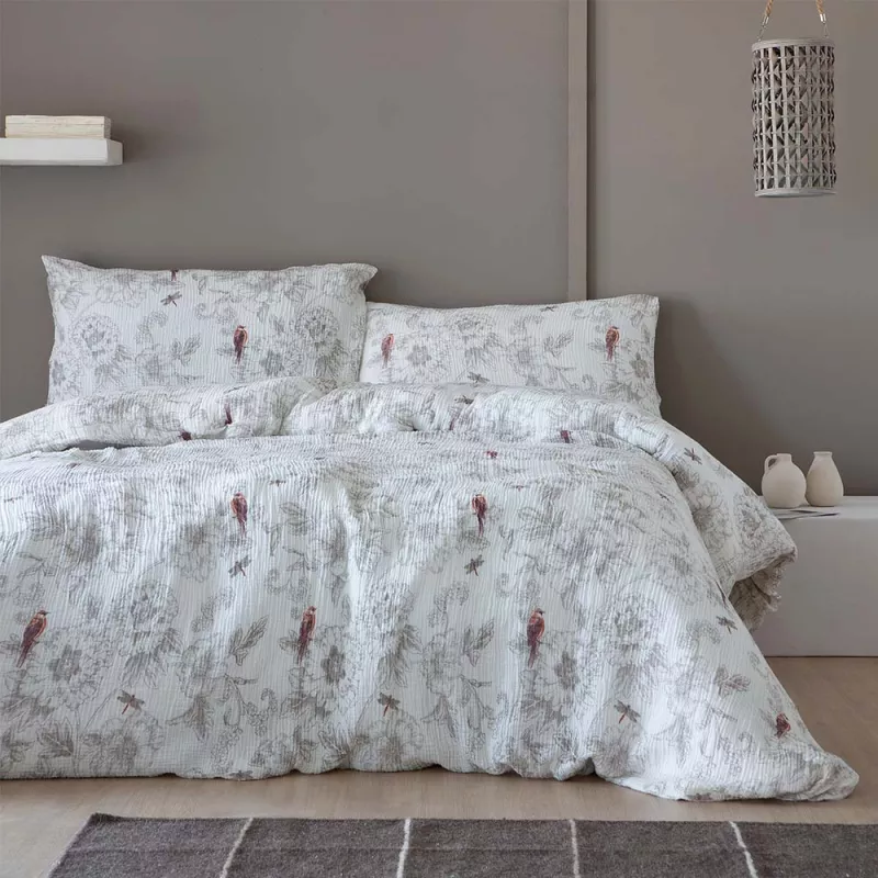 COTTON ARTEAN - Funda nórdica BAKIO algodón gasa doble cara color blanco estampado