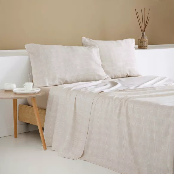 juego cama satén algodón beige  200 hilos