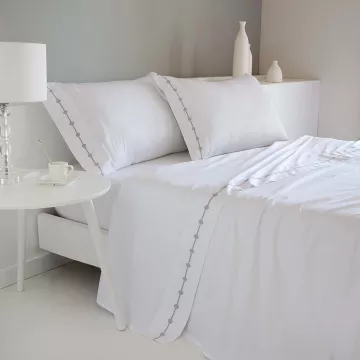 Juego de sábanas ZALDIARAN Satén blanco de algodón egipcio 300 hilos con acabado brillante, tacto sedoso y estilo hotelero