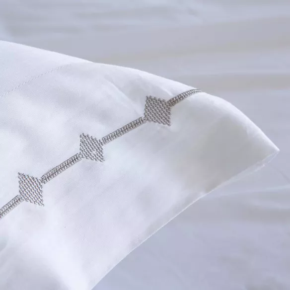 Juego de sábanas bordado satén algodón egipcio blanco 300 hilos