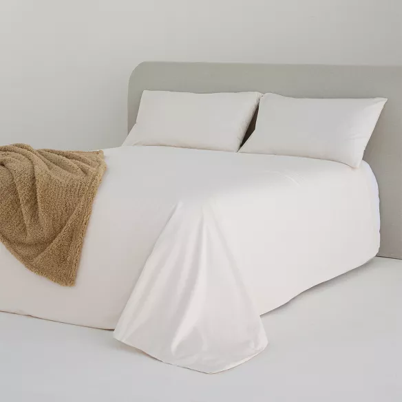 funda edredón nórdico liso beige percal algodón 200 hilos