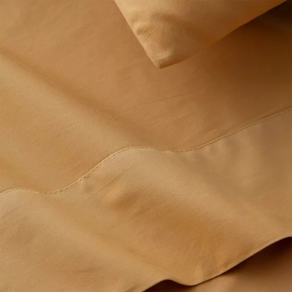 juego de cama sábanas completo bajera ajustable ocre liso 200 hilos algodón