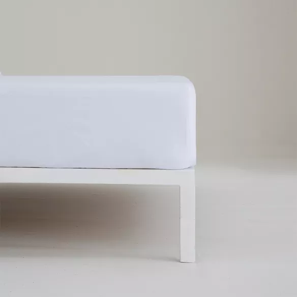 Sábana bajera ajustable blanco 4 puntos ajuste percal algodón 200 hilos