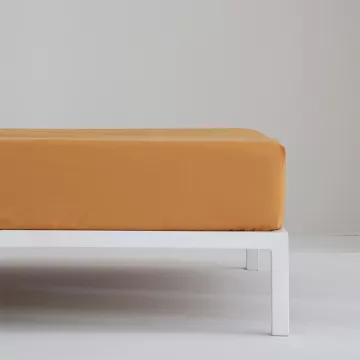 sábana bajera ajustable ocre naranja liso cuatro puntos ajuste