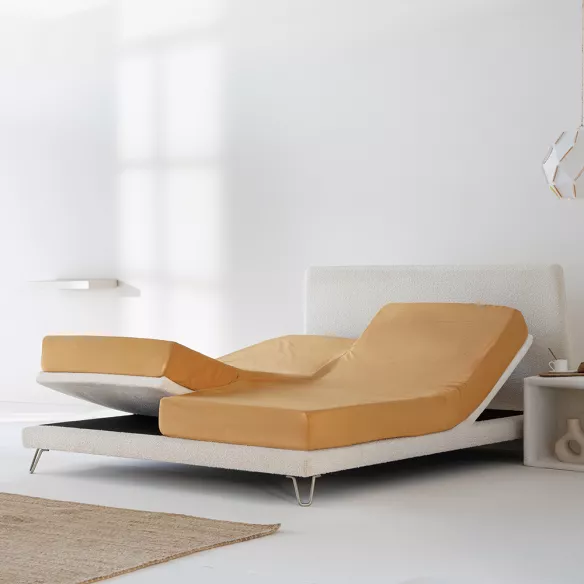 sábana bajera camas dobles articuladas ocre naranja percal algodón 200 hilos