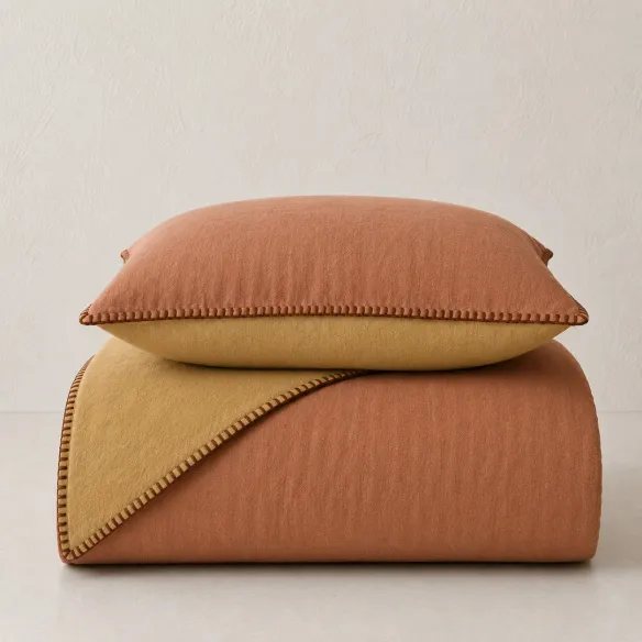 COTTON ARTEAN - Funda nórdica Harria Caldera y Mostaza reversible percal algodon 200 HILOS