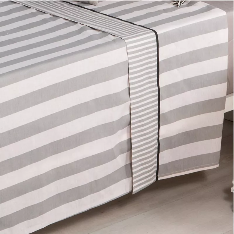 detalle sabana lines algodon gris